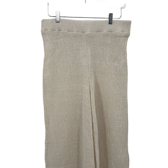 Free People Summer Nights Wide Leg Pants Ivory Size L Large Ribbed Chunky Knit - Picture 5 of 16
